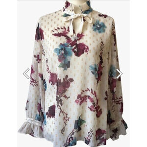 Soft Surrounding Primrose Blouse Womens XL Coastal Cowgirl Floral Metallic Sheer